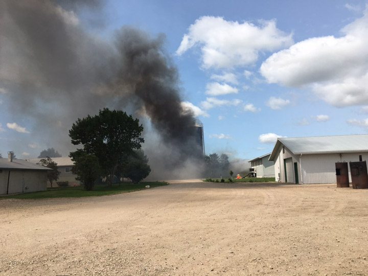 A fire at a storage barn at the Riverview Hutterite Colony forced the evacuation of at least 20 people from nearby homes.