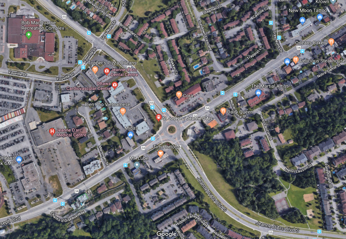 There were 59 collisions recorded at the non-signalized roundabout at St. Joseph Boulevard and Jeanne D’Arc Boulevard in Orléans in 2016.