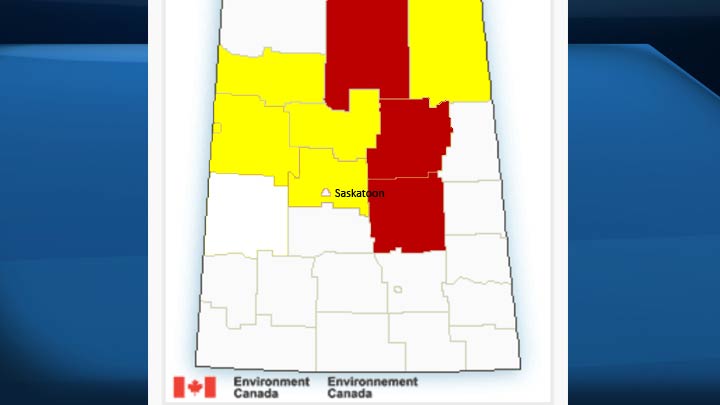 Environment Canada meteorologists were tracking a cluster of severe thunderstorms in Saskatchewan.