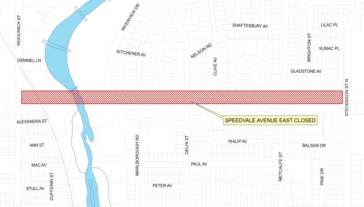 A stretch of Speedvale Avenue in Guelph is scheduled to be closed for two days, beginning on Friday, July 27.