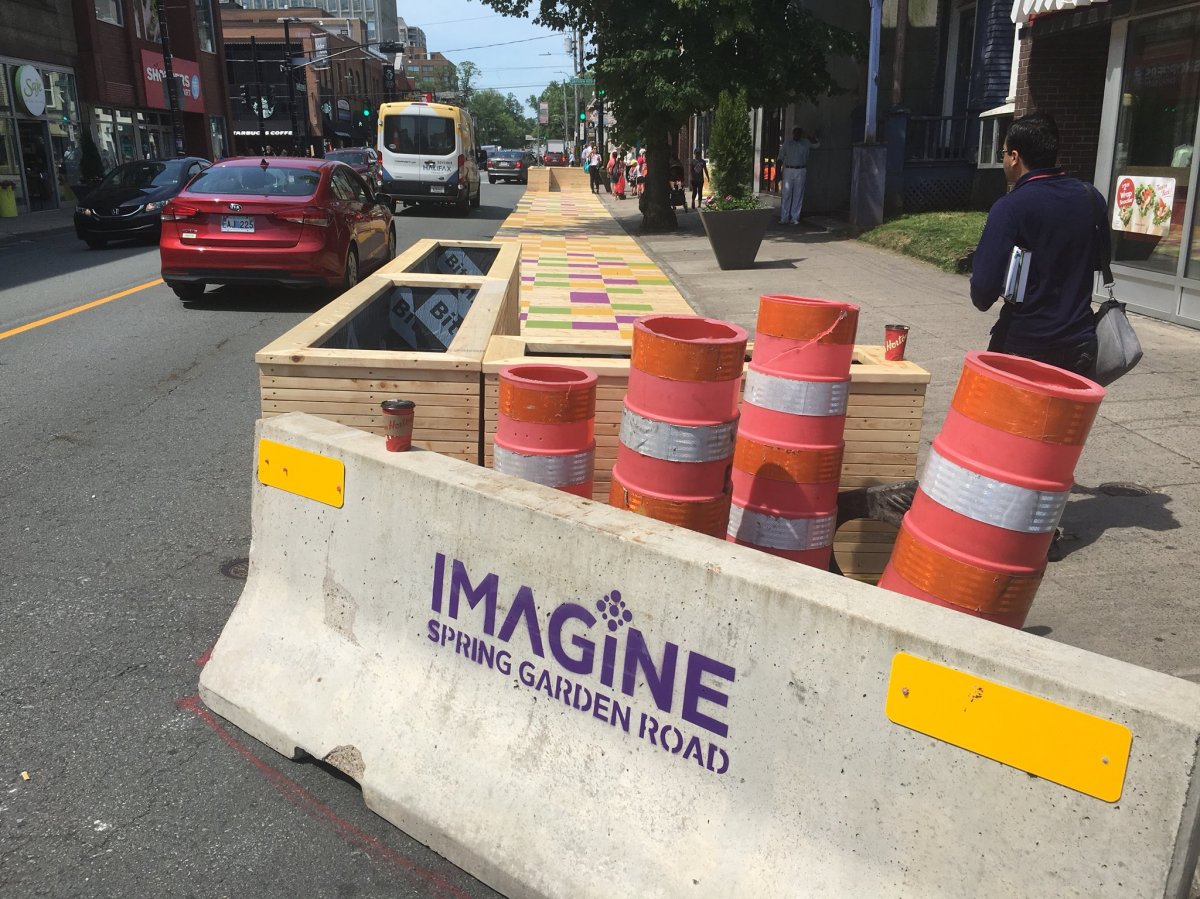 This temporary Spring Garden Road Stoplet is being installed by Halifax crews this week. 