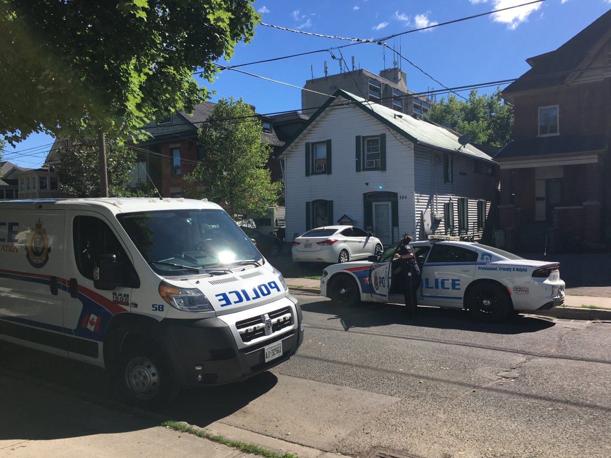Peterborough police are holding a scene at a Stewart Street rooming house.