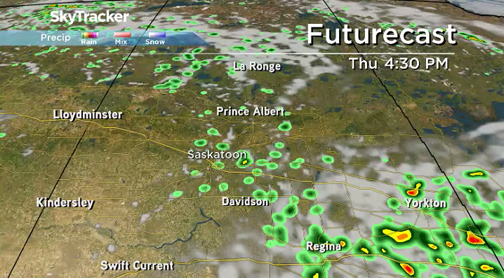 There is a chance of showers and thunderstorms Thursday afternoon in Saskatoon.