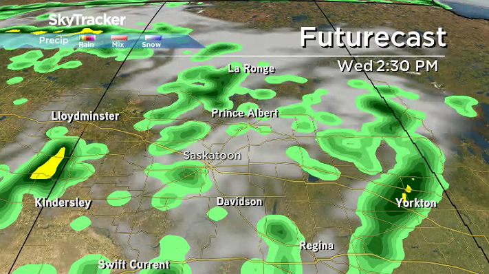 There is a good chance of showers and thunderstorms in central Saskatchewan on Wednesday.
