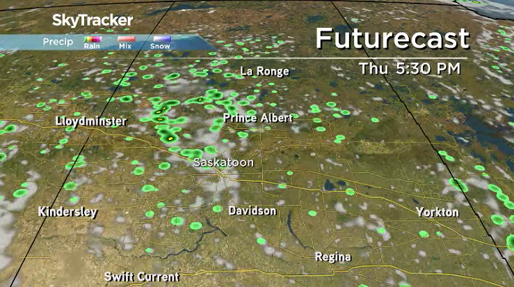 There is a slight chance of late day showers on Thursday across central Saskatchewan.