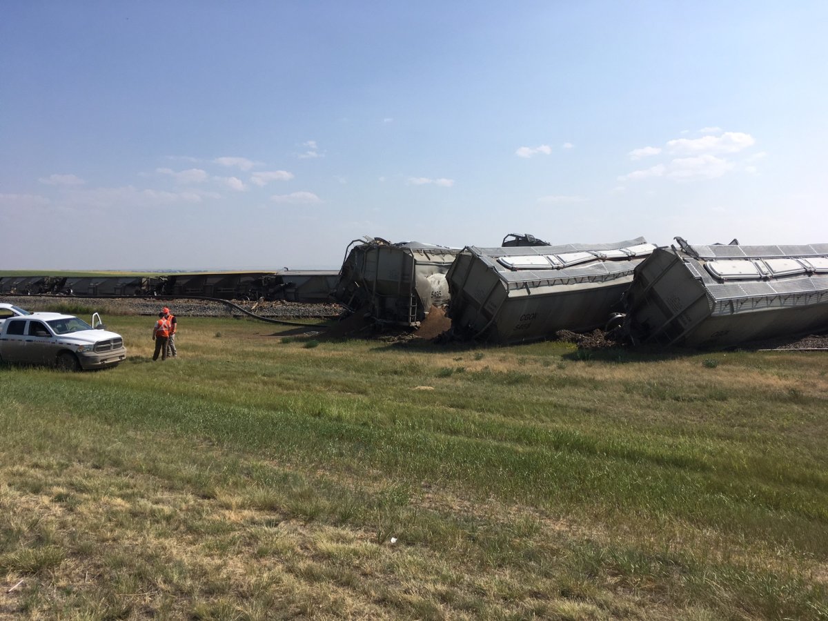 A train derailed south of Lethbridge on Monday spilling canola. 