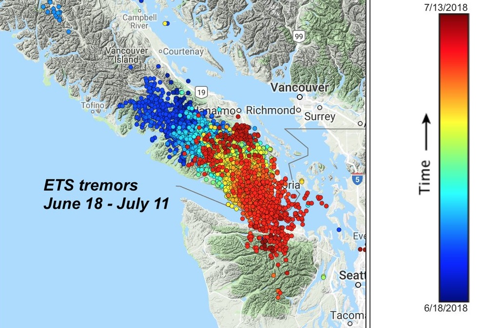A graphic displays ETS tremor events over the last month. 