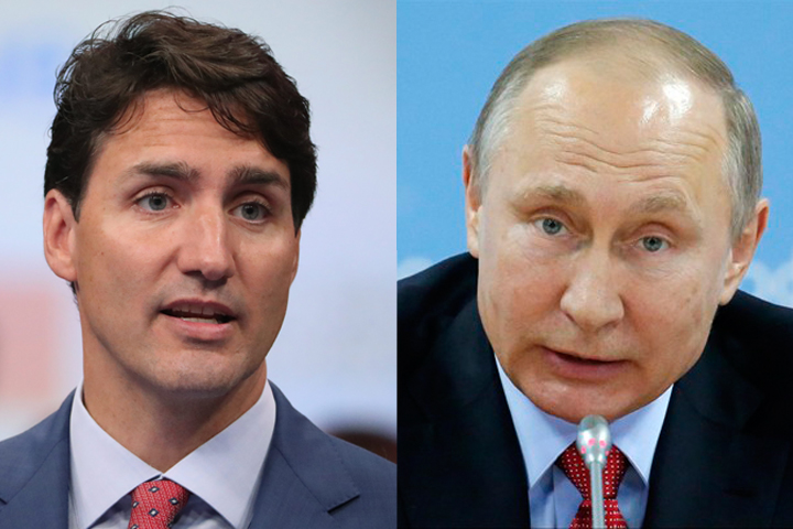 File images of Canadian Prime Minister Justin Trudeau and Russian leader Vladimir Putin. 