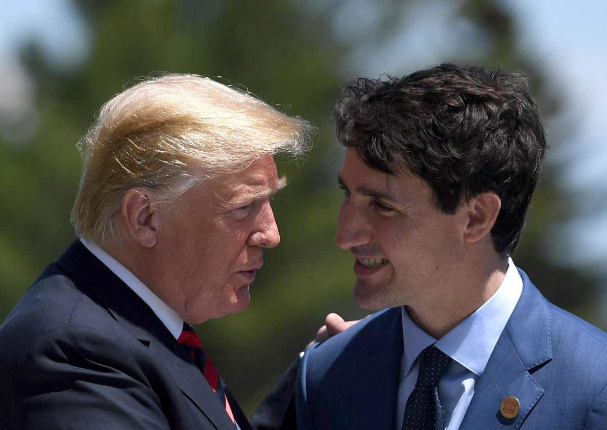 Donald Trump meets Justin Trudeau at the Welcome Ceremony at the G7 summit in Charlevoix.