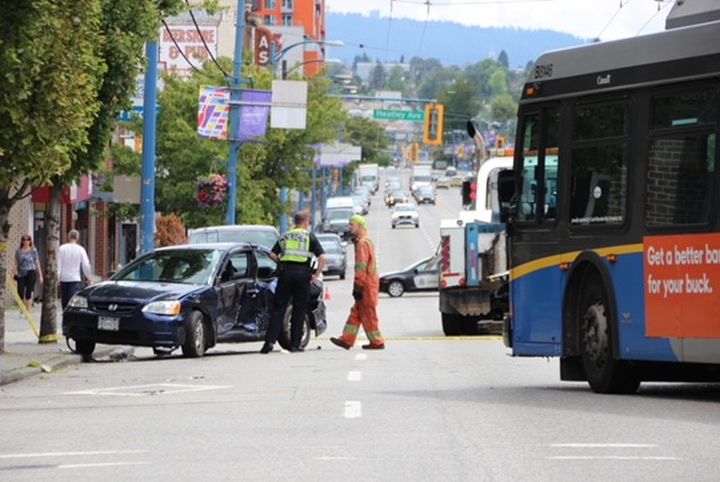 Police are investigating a collision on East Hastings St. 
