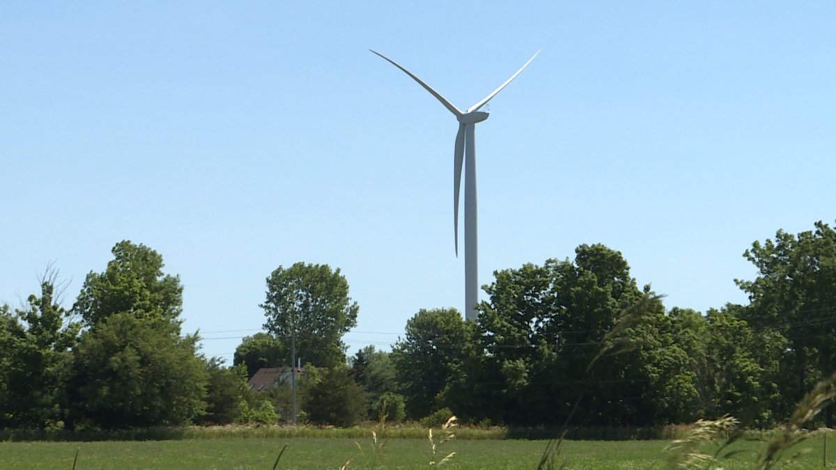 One of nine wind turbines at White Pines Wind Project in Prince Edward County.