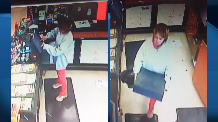 Prince Albert police are attempting to identify a woman, who reportedly used a needle during an armed robbery.