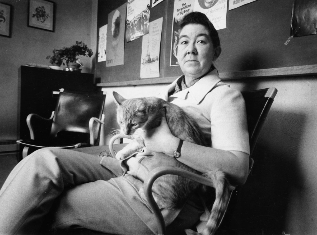 Author Margaret Laurence at her home in Lakefield, Ontario on April 11, 1974.  