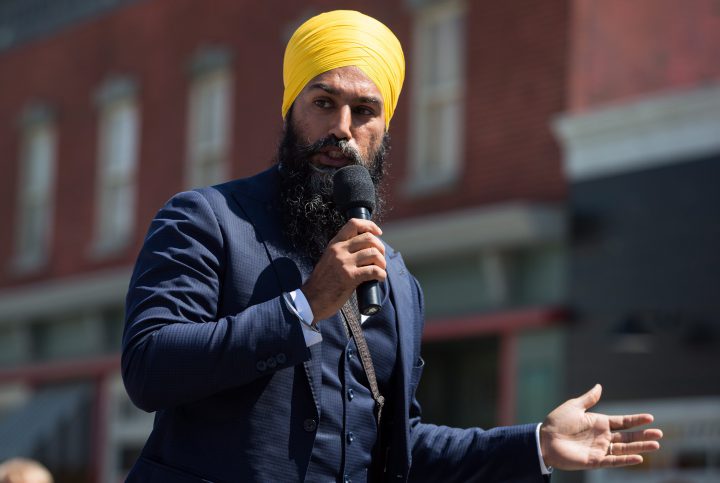 NDP Leader Jagmeet Singh announces he will run in a byelection in Burnaby South, during an event at an outdoor film studio, in Burnaby, B.C., on Wednesday August 8, 2018. 
