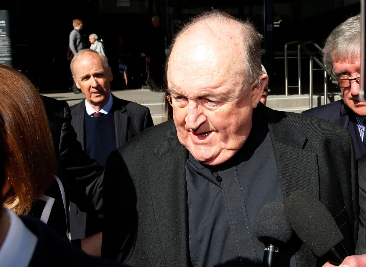 Former Adelaide Archbishop Philip Wilson (C) leaves Newcastle Local Court after a post-sentence decision on home detention assessment, in Newcastle, Australia, 14 August 2018. 