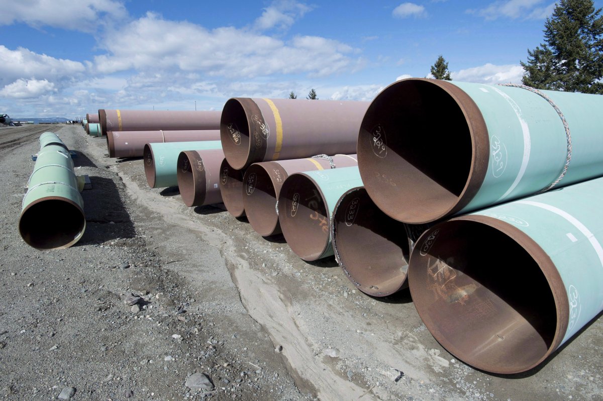 Pipes are seen at the pipe yard at the Transmountain facility in Kamloops, B.C., on March 27, 2017.