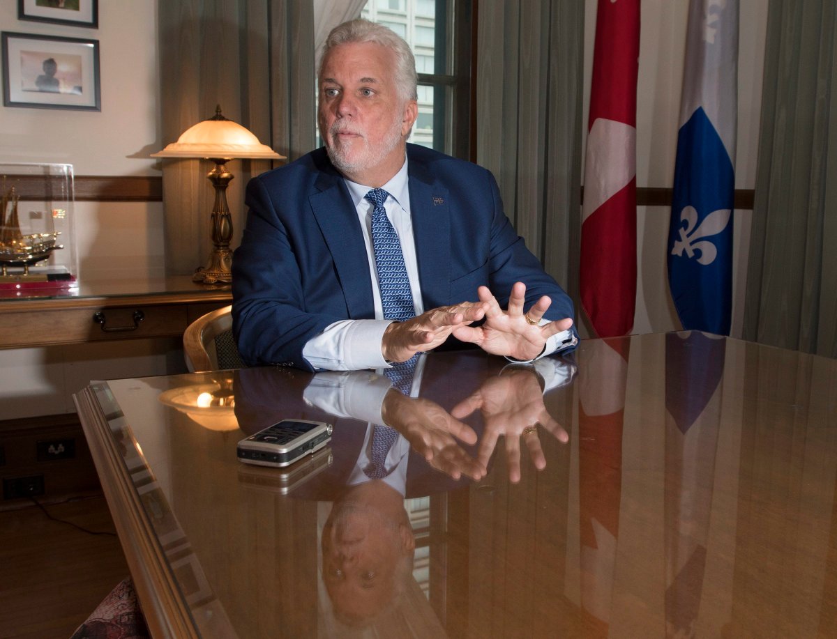 Quebec Premier Philippe Couillard during an interview Tuesday, August 7, 2018 in Quebec City. 