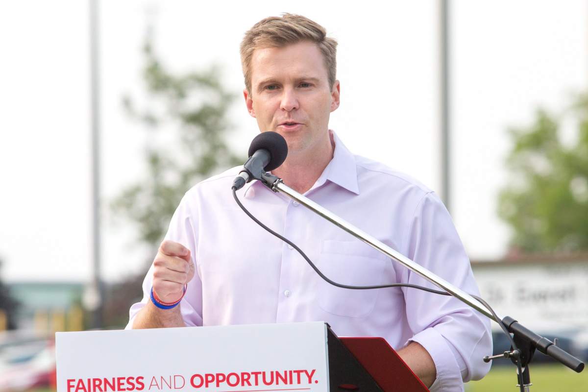 New Brunswick Liberal Leader Brian Gallant speaks at a campaign stop in Fredericton on Friday, Aug. 24, 2018.