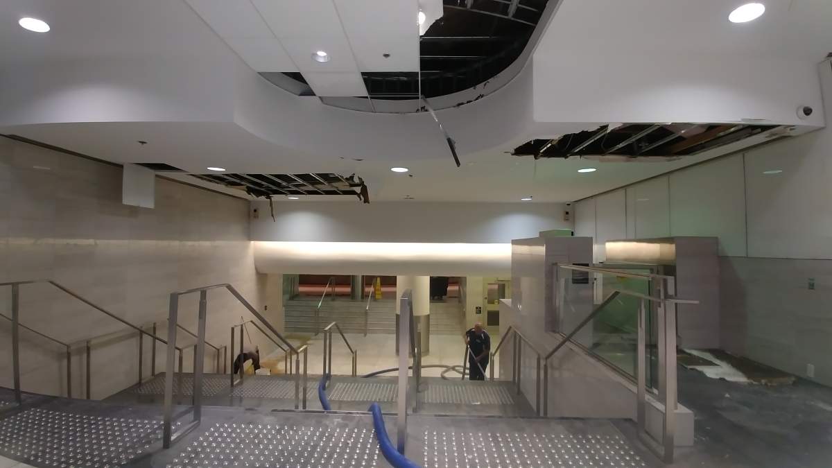 Water damage can be seen under Portage and Main in the underground tunnels.