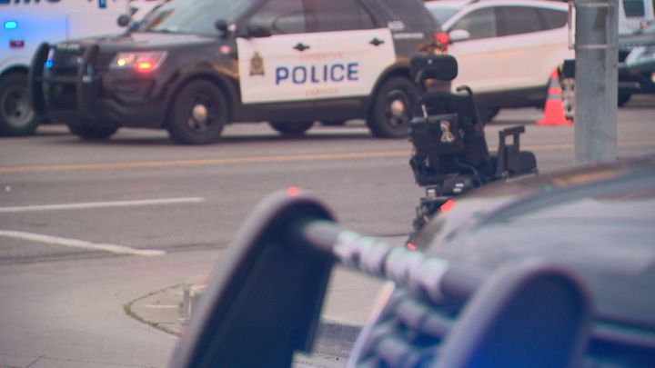 Edmonton police are investigating after a woman in a motorized wheelchair was hit by a vehicle on Saturday night while trying to cross 90 Avenue at a marked crosswalk near 172 Street.