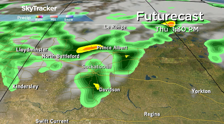 A chance of showers rolls into the Saskatoon area on Thursday.