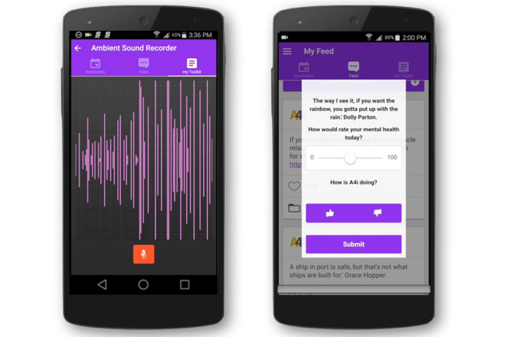 Some screenshots of the A4i app, which is still in development.