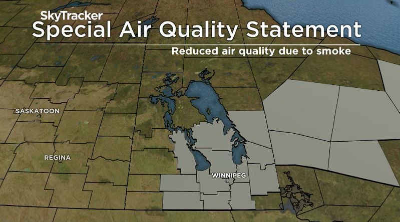 Special Air Quality Statements issued by Environment Canada cover most of southern Manitoba and the southern Interlake, August 24, 2018.