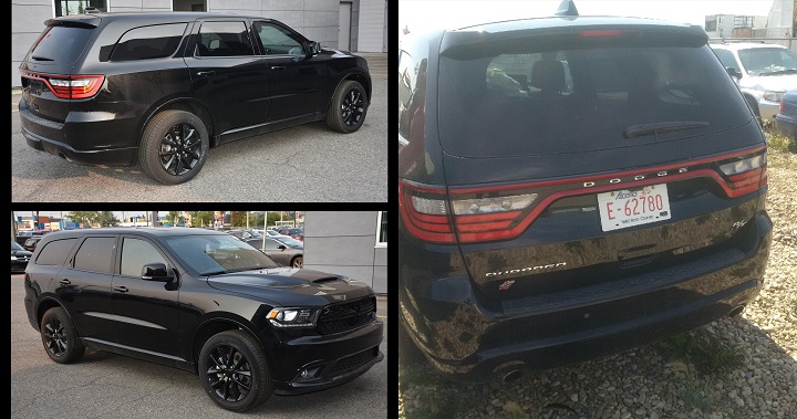 The victim was driving a black Dodge Durango, like the two stock photos on the left, when he was shot. The victim’s license plate is shown on the right.