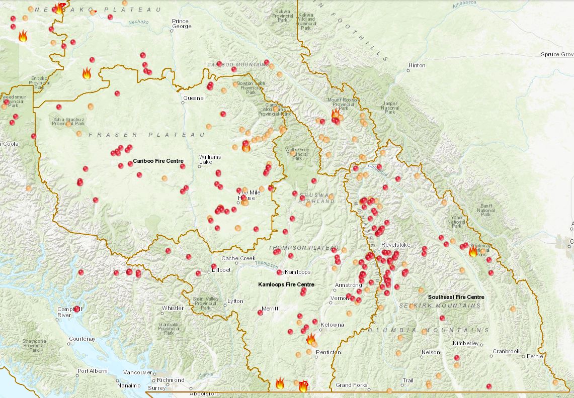 BC Wildfire map Aug 2 2018.