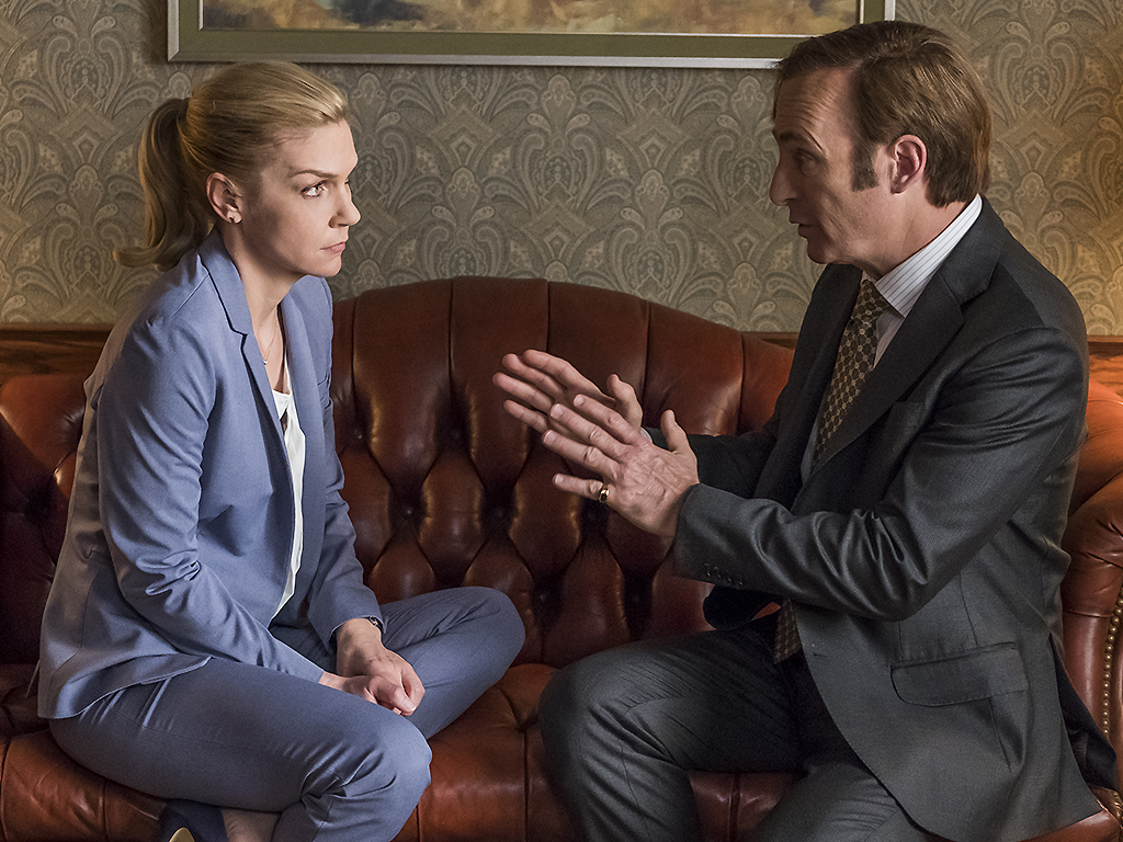 Rhea Seehorn as Kim Wexler and Bob Odenkirk as Jimmy McGill on 'Better Call Saul.'.