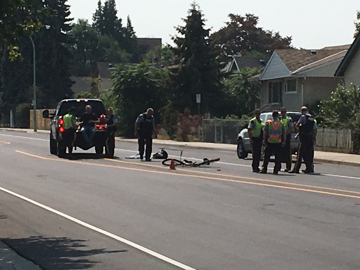 Richter Street in Kelowna was closed after a collision between a bicycle and a truck.