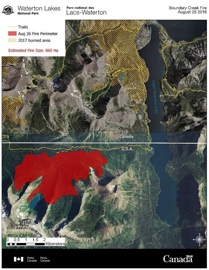 A map of the Boundary Wildfire on Aug. 26, 2018.