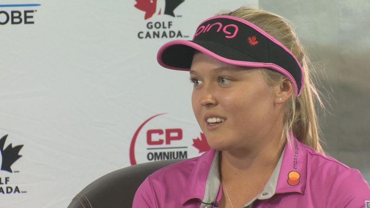 Brooke Henderson speaks to the media in Regina on Aug. 21, 2018. Henderson says she couldn’t be more excited for the CP Women’s Open to begin on Thursday.