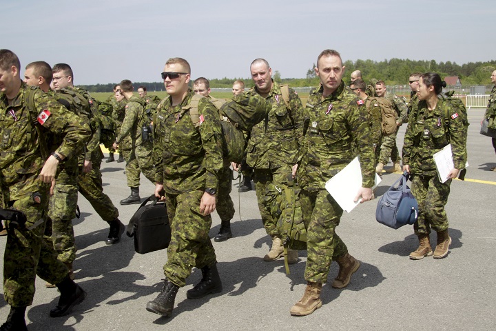 Canadian soldiers arrive at the Riga International Airport, in Riga, Latvia 10 June 2017. Canadian troops are taking part in wargames in Latvia intent on preparing for an invasion of the country.