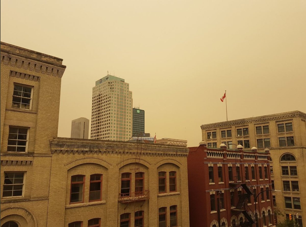 Haze over Winnipeg's Exchange District Thursday.