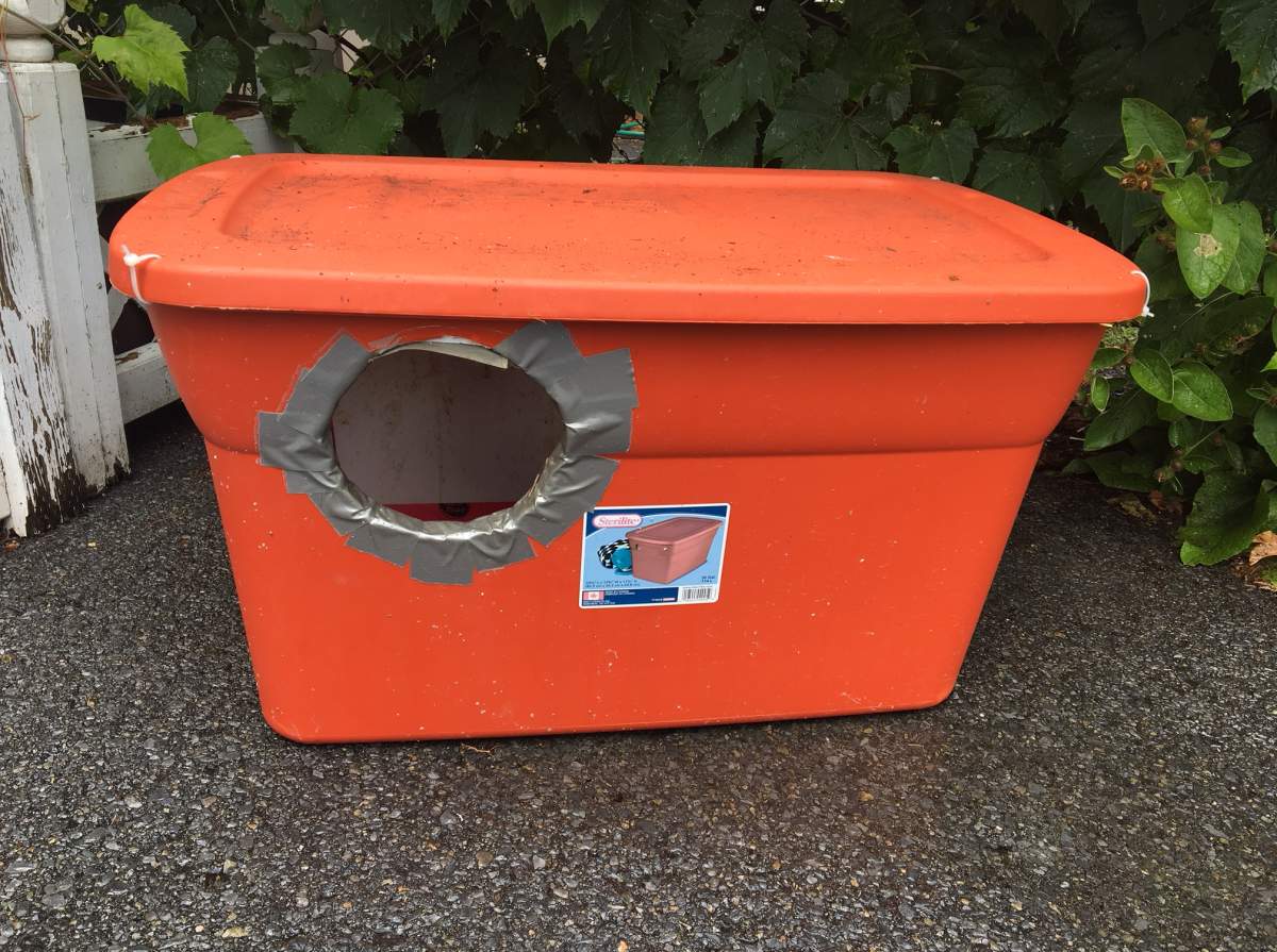 A cat house used by volunteers with Roy and Cher’s Rescue Farm, to allow stray cat to find shelter in the winter.