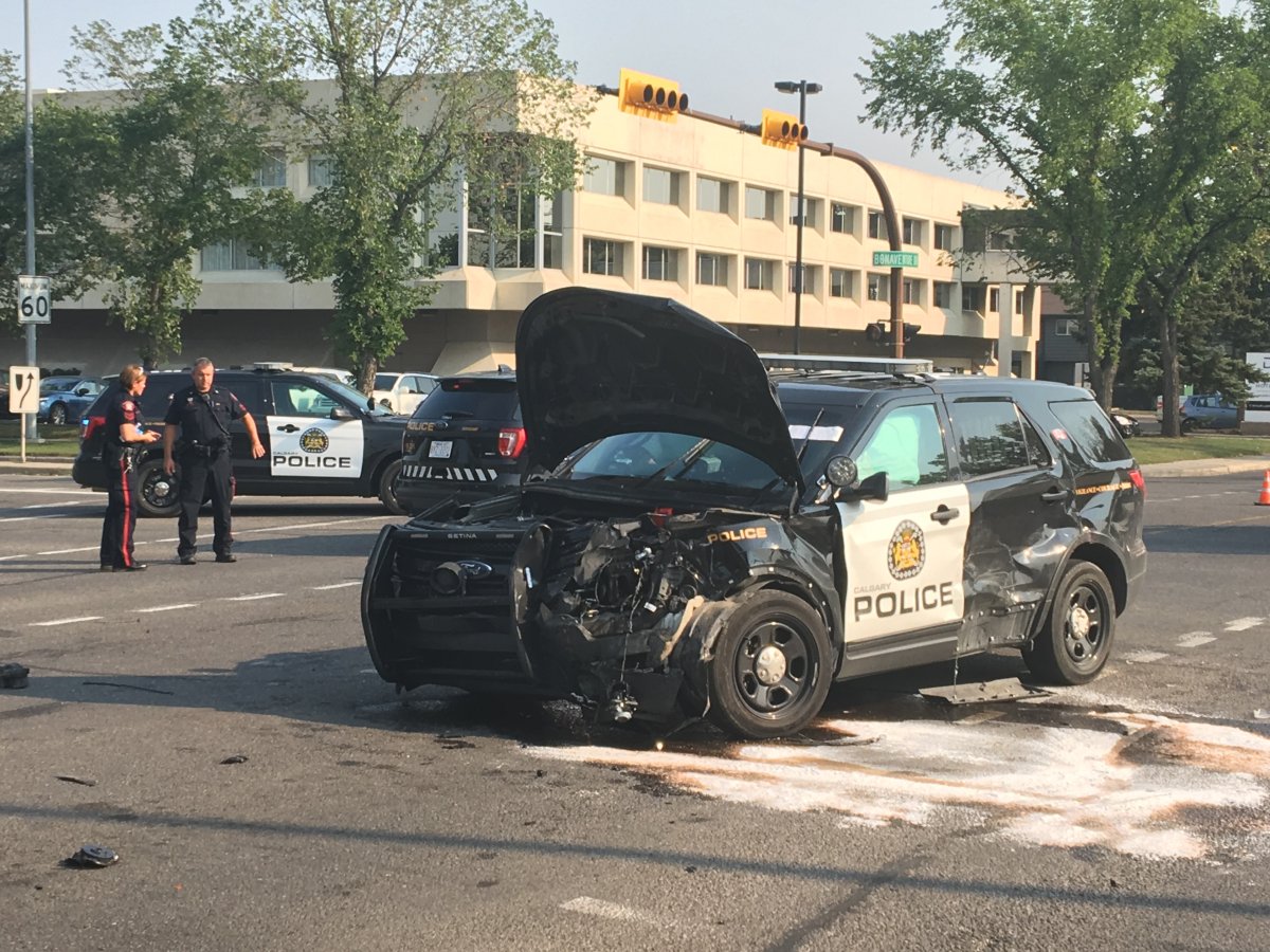 A Calgary police cruiser was involved in a 3-vehicle collision on Thursday, Aug. 9. 