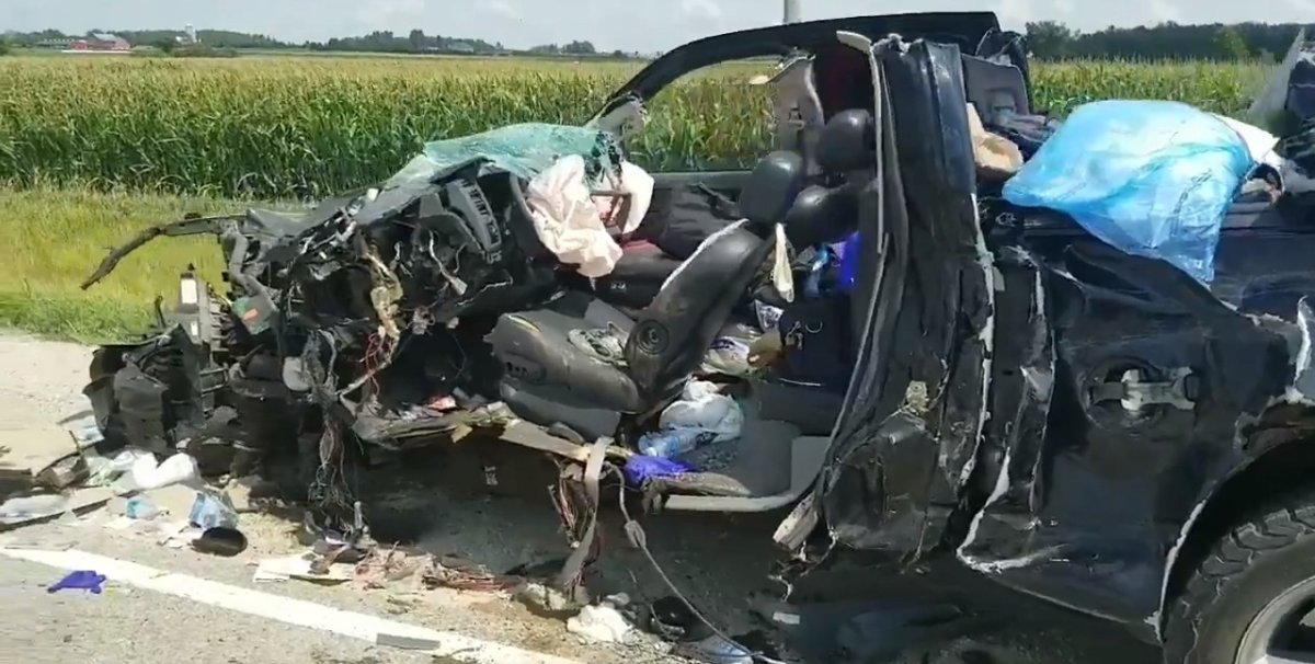 OPP say the Mapleton Fire Department made extensive efforts to extricate the two people from the pickup truck following the crash.
