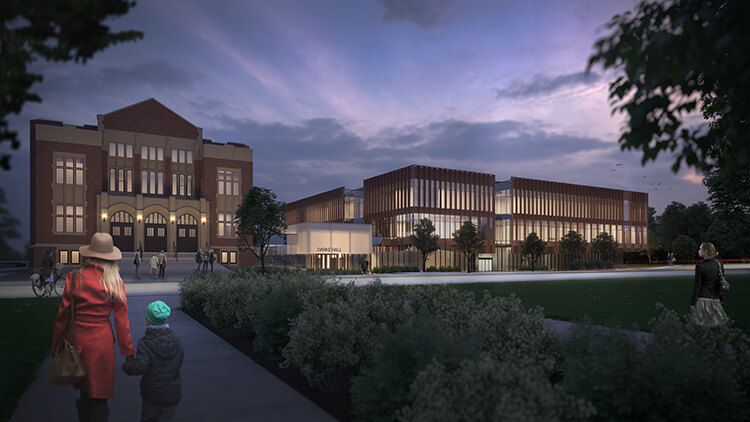 A concept image showing the completed Darke Hall link.