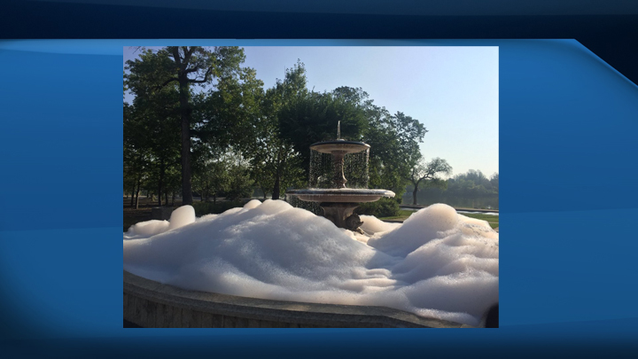 It was quite the sight for people who were walking around Wascana Park early this morning. Someone put soap in the fountain in front of the Saskatchewan Legislative Building, creating a soapy mess.