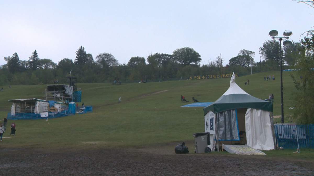 Cleanup underway at Gallagher Park on Monday, August 13, following the Edmonton Folk Music Festival.