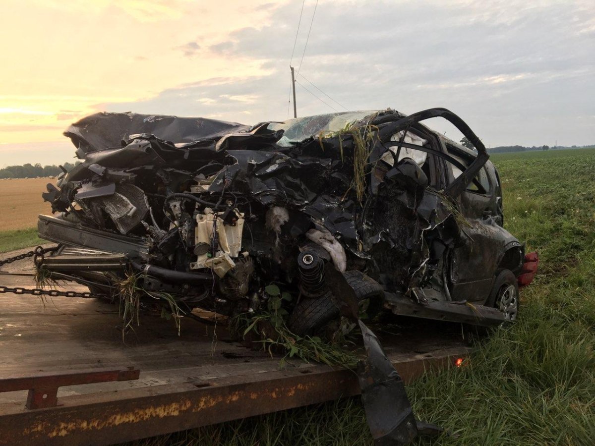 A four door car involved in a crash southwest of London Wednesday evening.