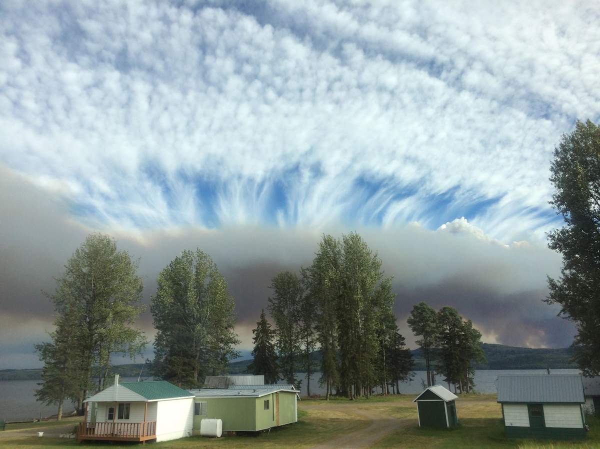 Photo from Francois Lake looking across to the wildfire. Credit: Nicola Ell