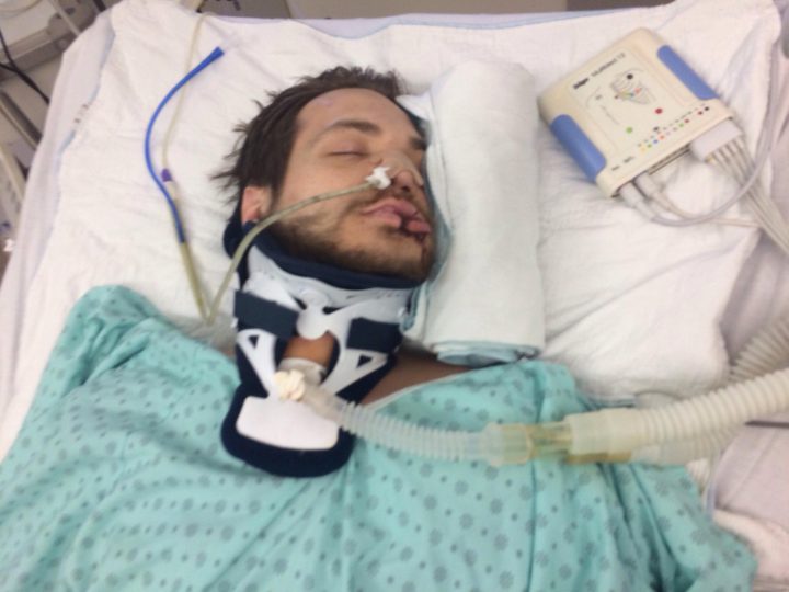 Frédéric Roy recovers in hospital following a bike crash in December 2015. Photo courtesy Frédéric Roy