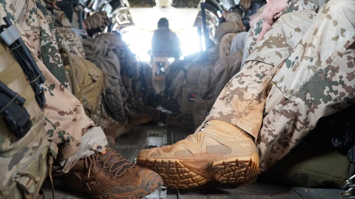 German troops being transported on the Canadian Chinook.