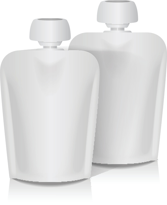 Set of White Blank Flexible Pouch With Big Top Cap For Baby Puree.