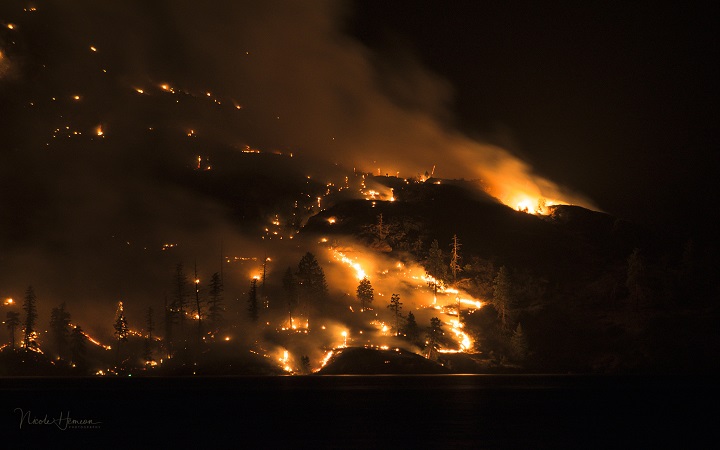 The Goode's Creek fire is still burning brightly in Okanagan Mountain Provincial Park. 