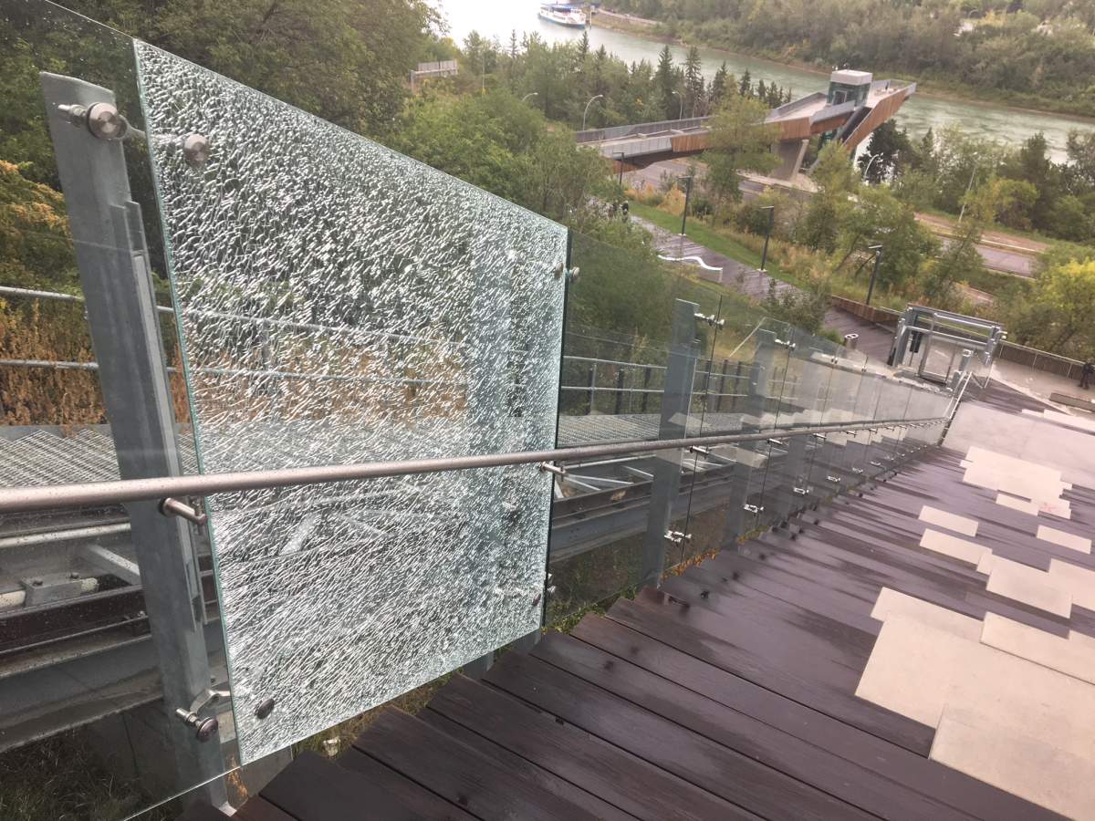 A panel of glass separating the funicular from nearby stairs had also shattered; it has been that way since at least June.