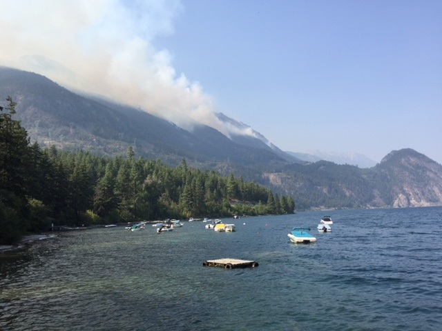 Grouse Creek wildfire as seen from D'Arcy on Anderson Lake, BC,, Aug, 22, 2018. 