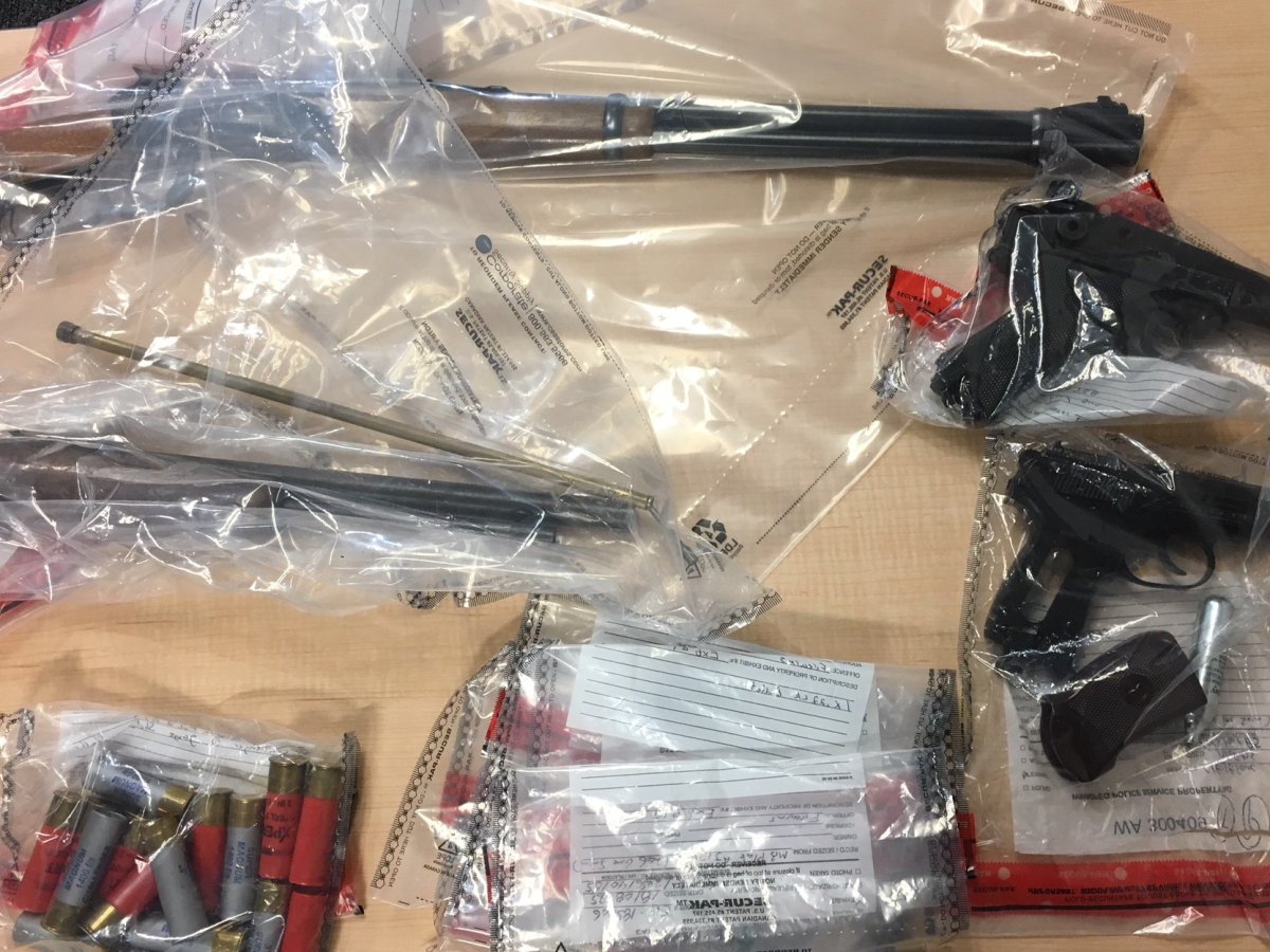 Winnipeg Police displayed a haul of guns, ammunition, drugs and body armor Tuesday, obtained from a bust at a home in Seven Oaks.